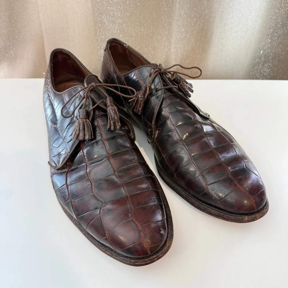 Allen Edmonds Bancroft Brown Alligator Leather Tassel Derby Shoes Mens 13 B